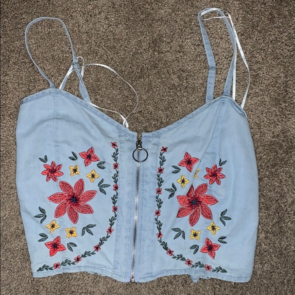 Denim skinny strap crop top